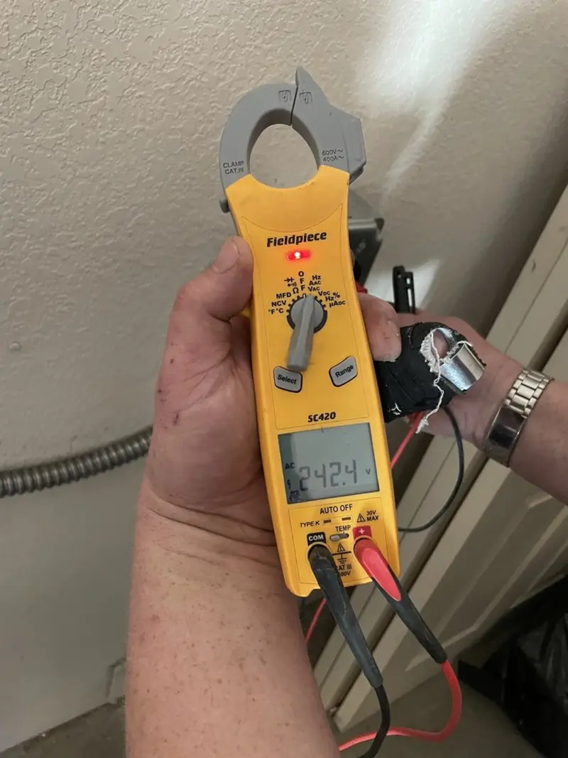Voltage testing with clamp meter during Hot Tub / Pool Electrical Wiring in Weisenberg
